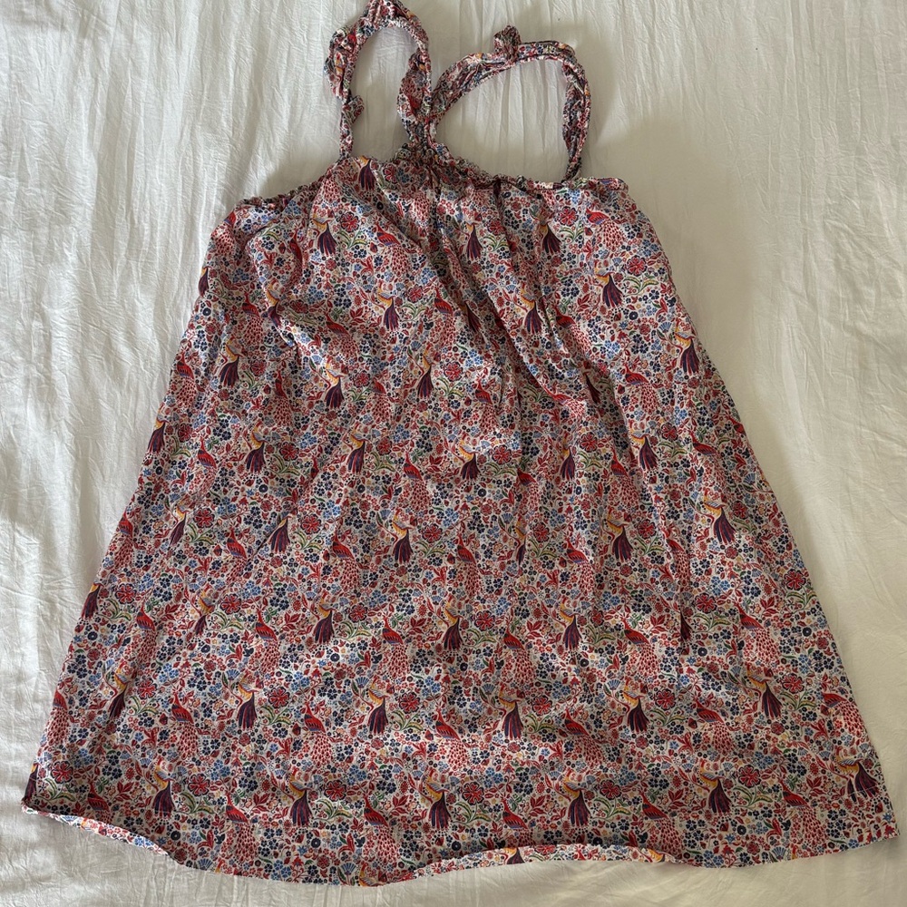 Floral cotton halter top mini dress with ruffle shoulder detail